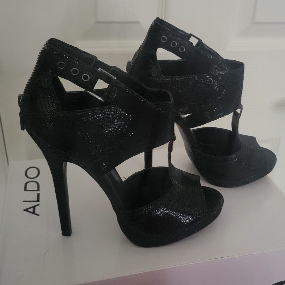 Aaldo stiletto  Zip Back  High heel Sandal black suede